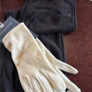 Lands' End NWT Black Scarf and Cream Gloves Set
